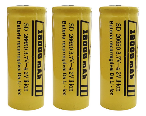 3 Baterias Recarregável 26650 13800mah 4,2v Lanterna Tática