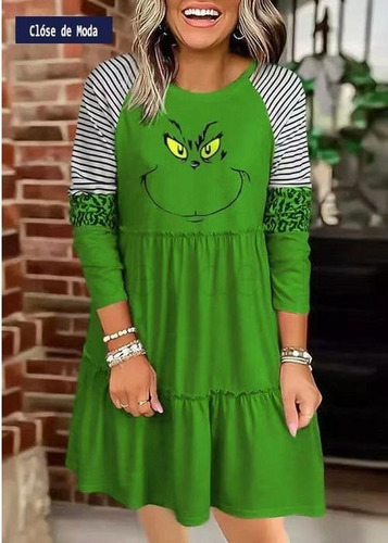 Vestido A Rayas Para Mujer Christmas Monster Grinch | Meses sin intereses Vestido A Rayas Para Mujer Christmas Monster Grinch | Meses sin intereses