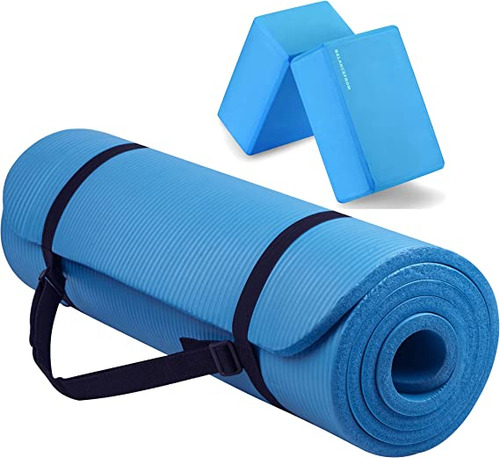 Colchoneta Multiusos Para Practicar Yoga Con Bloques - Azul