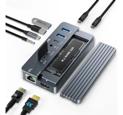 Hub Dock Station 1 Usb-c 10gbps Hdmi Case Ssd M.2 Nvme Rj45