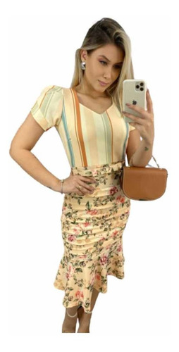 Vestido Midi Moda Evangélica Tubinho Quadril Drapeado
