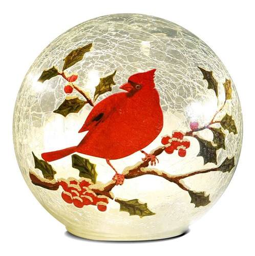 Lámpara De Mesa De Cristal Con Diseño De Pájaros Rojos, Luz
