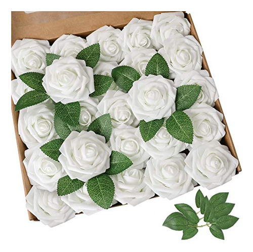 Artificial Flower White Rose 25pcs Real Looking Fake Ro...