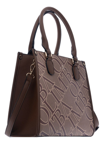 Bolsa Satchel Olimba Con Logo Casual 9789 Marrón Claro Lisa Oro