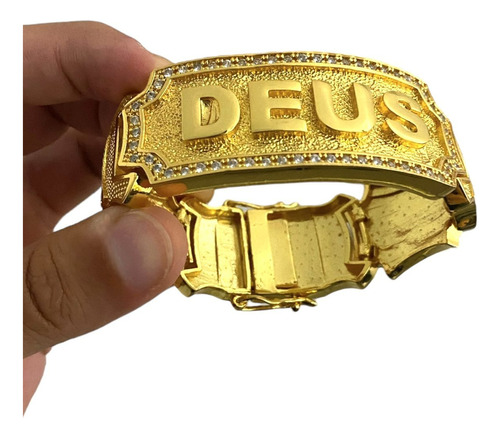 Bracelete Personalizado Deus Banhado A Ouro 18k Luxo