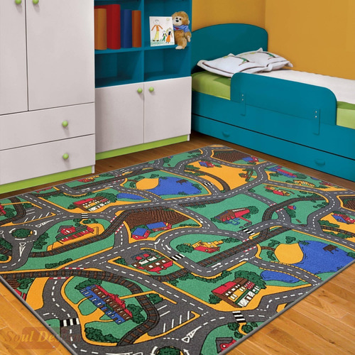 Carpeta Alfombra Infantil Calles Pista 140 X 200 Cm Mod.3