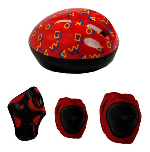 Capacete Infantil Rava + Kit Proteção Criança Patins Skate Cor Vermelho estampado Tamanho Tam. Único 52cm