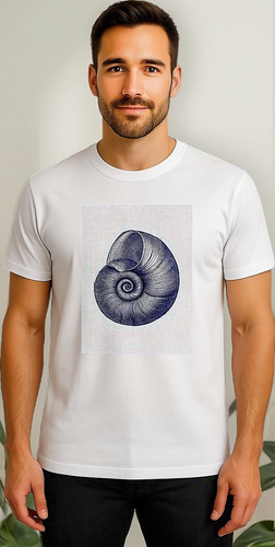 Polera Blanca Algodon Tx Concha Caracola Mar Oceano