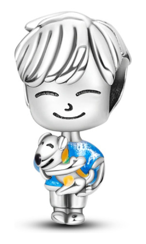 Charm Niño Sonriente Y Perrito En Plata 925 Silver Heart