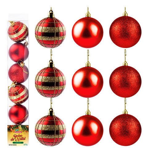 Kit 18 Bola Vermelha Glitter Enfeite Arvore De Natal Luxo
