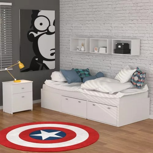 Mesa De Luz 1 Cajón + 1 Puerta Dakar 47 X 31 X 55 Mosconi Acabado Melamina Color Blanco