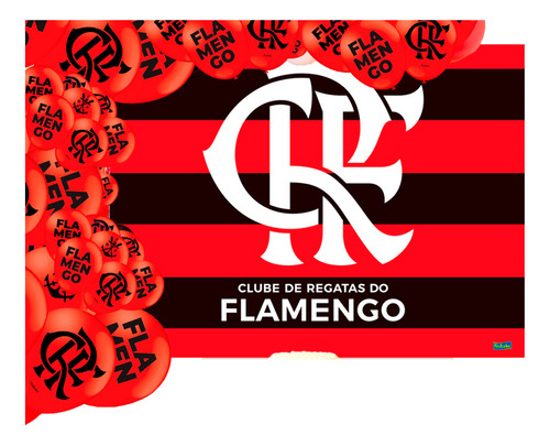 Kit Festa Flamengo Decoração 25 Balões + Painel Tnt 1,40m Gg