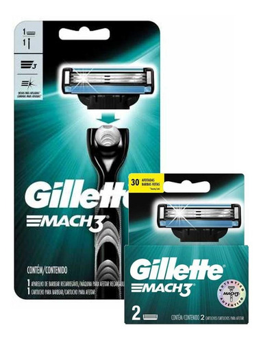 Kit Aparelho De Barbear Gillette Mach3 +carga Mach3 Com 2 Un
