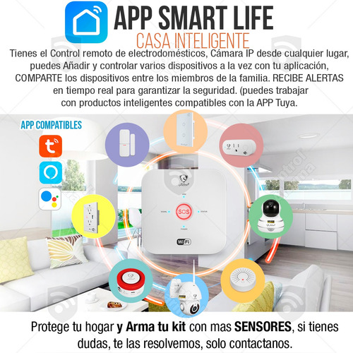 Imagen 4 de 10 de Kit 7 Alarma Wifi Gsm Seguridad Casa Vecinal Sistema