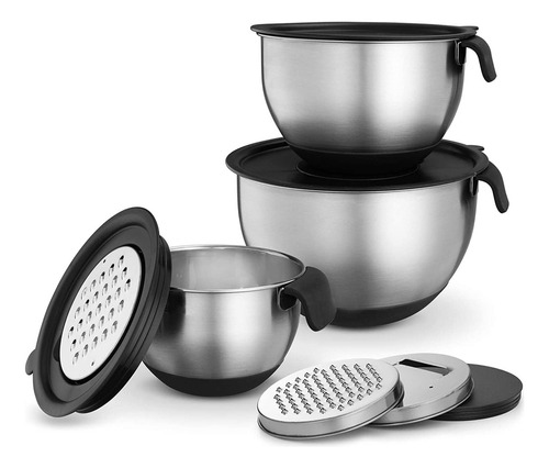 Juego 3 Tazones De Acero Inox. Con Tapa Y Rayadores - Jt6849