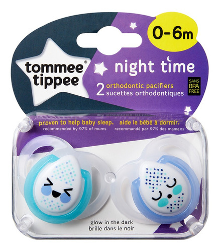 Chupete Tommee Tippee 0-6 Meses Night Time X2