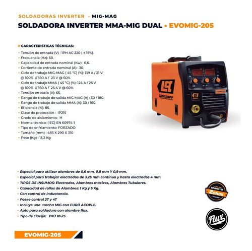 Soldadora Inverter Lusqtoff Dual Mma-mig Evo Mig-205