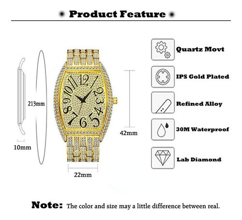 Relojes analógicos Missfox Fashion Diamond Quartz, correa de color dorado