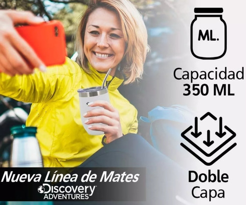 Mate Acero Inoxidabl Vaso Termico Discovery Tapa Y Bombilla Color Blanco