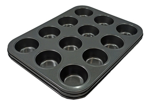 Molde Muffins G X12 Cupcakes Horno Antiadherente - Sheshu Color Negro liso