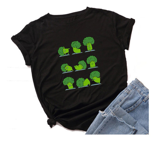 Playera Camiseta Verduras Saludables Brocoli Haciendo Yoga 