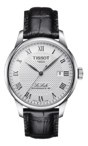 Reloj pulsera Tissot Le locle powermatic 80 con correa de cuero color negro - fondo plateado