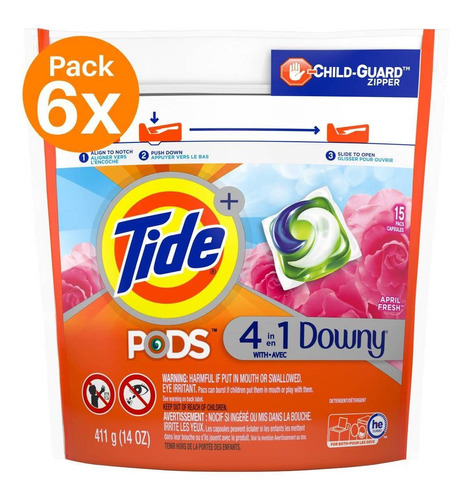 Tide Detergente Capsulas Pods Downy 15 Ct Pack 6 Unidades