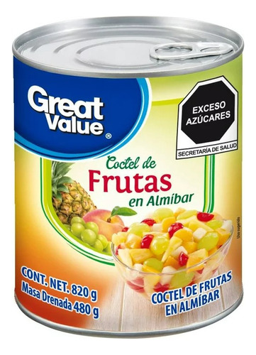 2 Pzas Coctel De Frutas En Almíbar Great Value 820 G