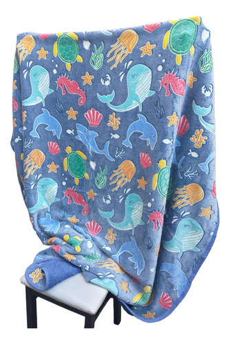 Frazada Manta Magica Luminosa Infantil Corderito Fluor 1 1/2 Bajo El Mar Azul