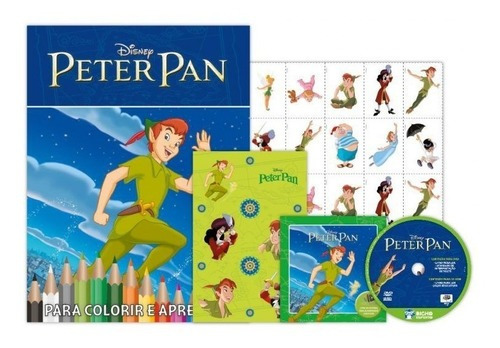 Livro Kit 5 Em 1 Colorir Com Dvd Disney - Peter Pan