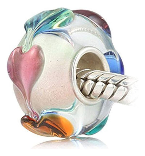 Lampwork Murano 925 Abalorio Cristal Plata 925 Con Diseño Fl