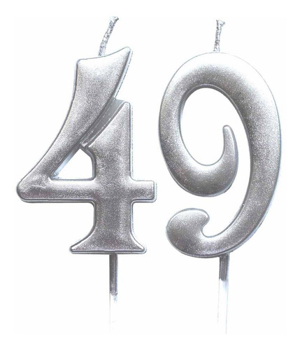 Vela Numérica Plateada 49 Cumpleaños  Número 49 Deco...