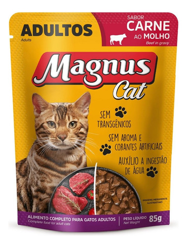 Sachê Magnus Para Gatos Adultos Sabor Carne Ao Molho 85g