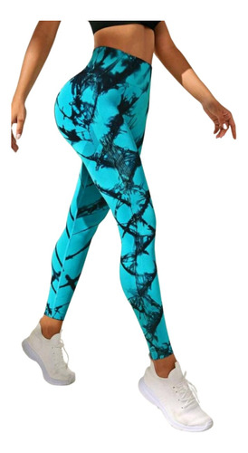 Lycra Leggins Tie Dye Push Up - Azul Negro Ref. 1195