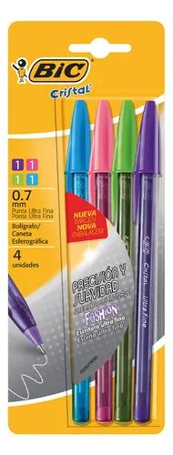 Boligrafo Bic Cristal Ultrafina 0.7 Blister X4 Fashion