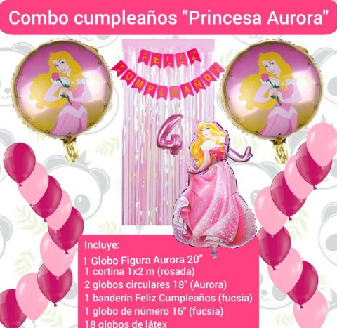 Combo Cumpleaños Globos Princesa Aurora Bella Durmiente