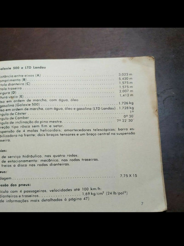 Manual Do Proprietário Ford Galaxie 500 Ltd Landau 1972
