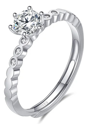 Anillo Ajustable Boda Compromiso Promesa Cz Plata S925