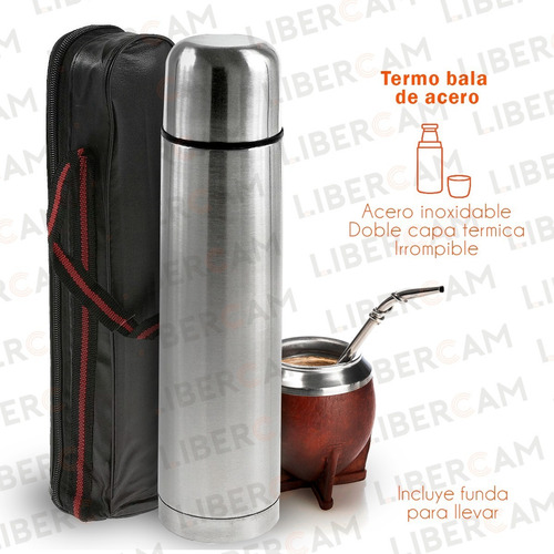 Imagen 3 de 10 de Termo Bala Acero Inox Doble Capa Termica 1 Litro Con Estuche