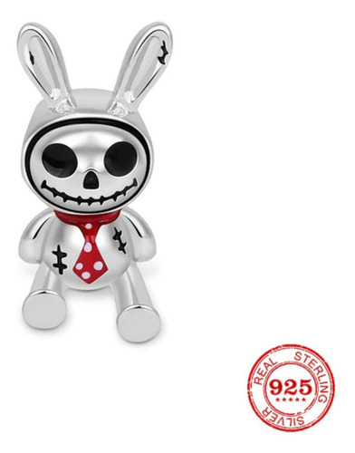 Imagem 2 de 6 de Berloque Prata Coelho Skull Com Gravata