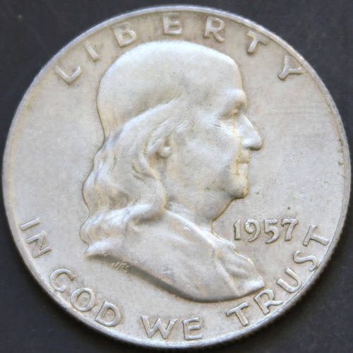 1957 D Moneda D Plata 50c Franklin Antigua Ley .90 Lote H240