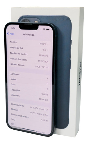 Iphone 13 128gb Midnight Bateria 100 Con Caja Azul Oscuro (Usado)