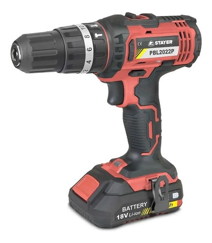 Imagen 2 de 3 de Taladro Atornillador Inalámbrico 18v Stayer Percutor 2 Bat Color Rojo