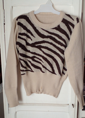 Sweater Beige Print Talle S (va Talle  1/ 2)