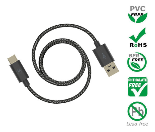 Cable De Datos Motorola Usb A-tipo C 1.5m Trenzado Original Negro