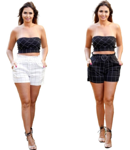 Imagem 4 de 4 de Kit 6 Shorts Xadres Bengaline Risca Giz Cordão Tendencia Mo