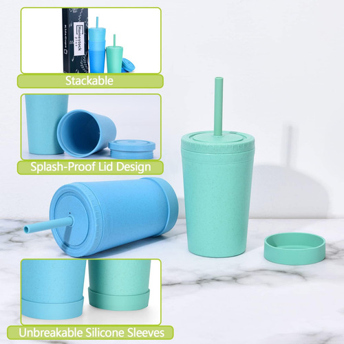 Homestockplus Reutilizable Tazas De Paja De Trigo Con Tapas