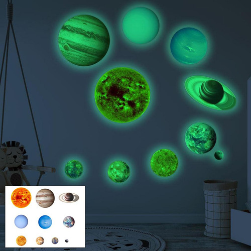 Calcomanías Luminosas Para Pared, 9 Piezas Planetas S