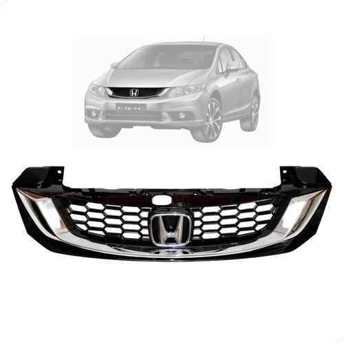 Grade New Civic 2015 2016 Black Piano Com Emblema Cromado