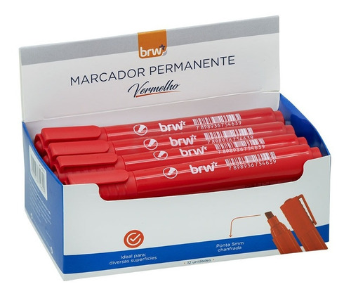 Pincel Atômico Brw Marcador Permanente Vermelho 5mm 12 Unid